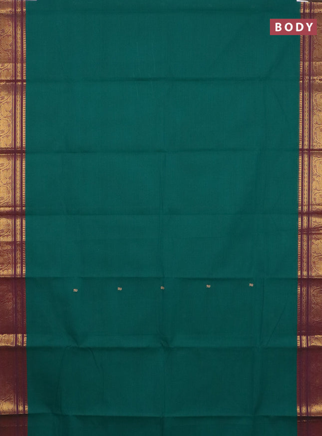 Chettinad cotton saree teal green and purple with thread woven buttas and zari woven border