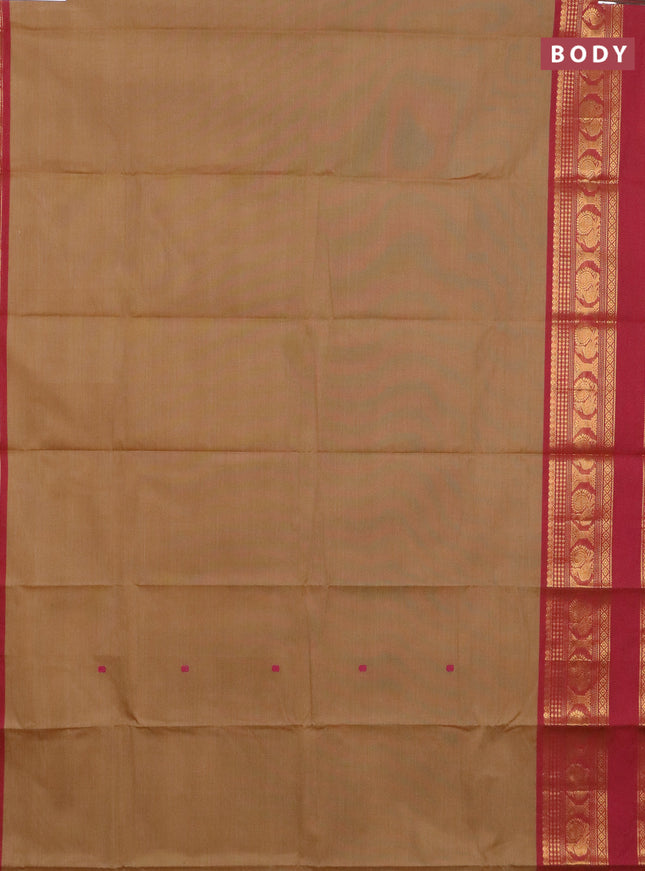Chettinad cotton saree sandal and pink with thread woven buttas and annam zari woven border