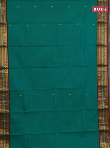 Chettinad cotton saree teal green and maroon with thread woven buttas and zari woven border