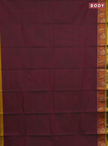 Chettinad cotton saree dual shade of maroon and mustard yellow with thread woven buttas and thread & zari woven border