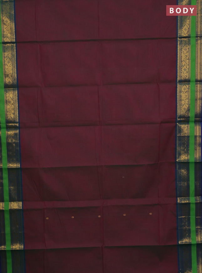 Chettinad cotton saree dual shade of purple and green with zari woven buttas and zari woven border