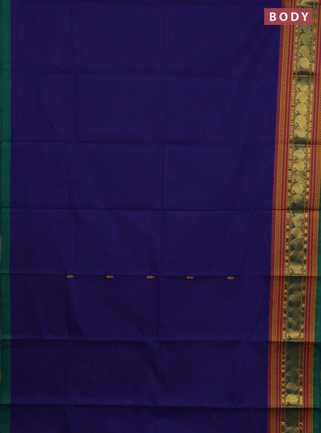 Chettinad cotton saree dark blue and green with thread woven buttas and thread & zari woven border