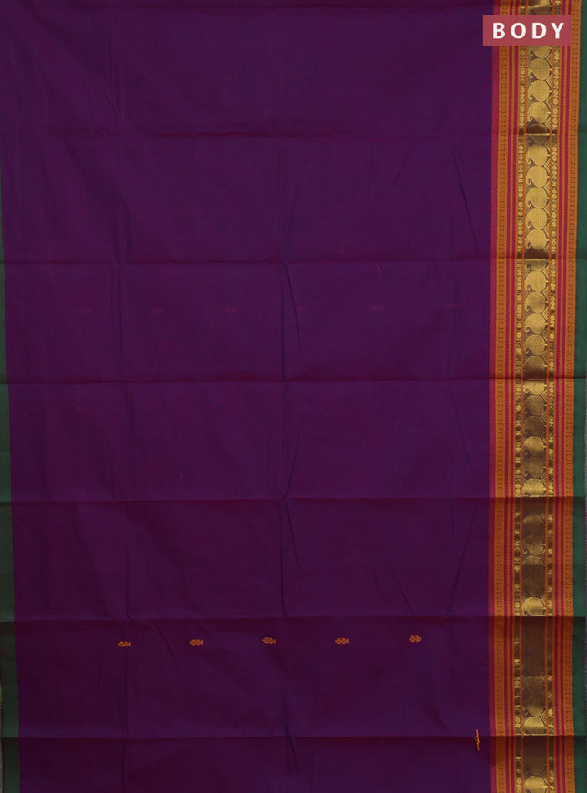 Chettinad cotton saree purple and green with thread woven buttas and thread & zari woven border