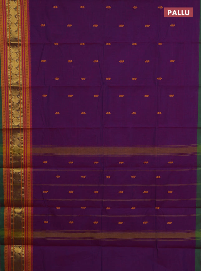 Chettinad cotton saree purple and green with thread woven buttas and thread & zari woven border