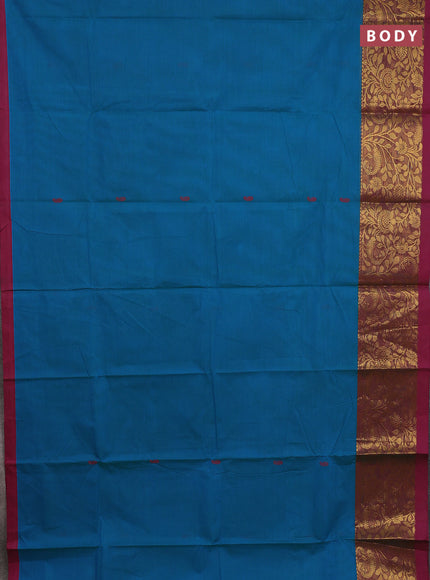 Chettinad cotton saree teal blue and purple with thread woven buttas and zari woven border
