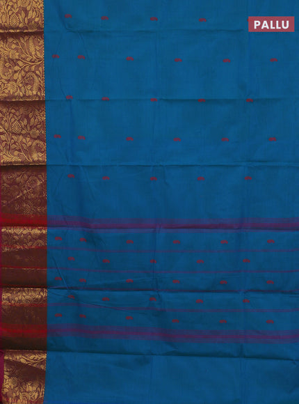 Chettinad cotton saree teal blue and purple with thread woven buttas and zari woven border