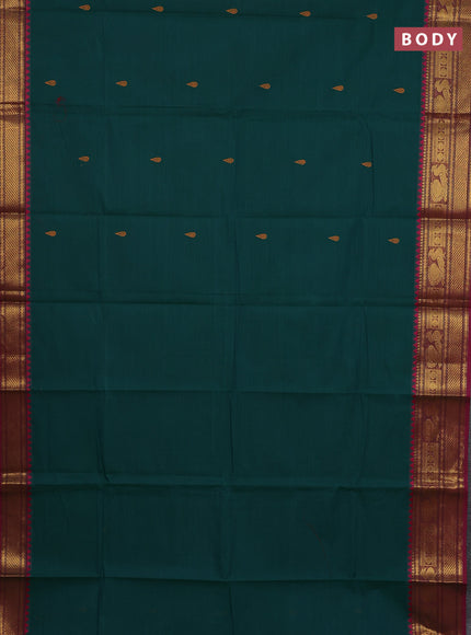 Chettinad cotton saree dual shade of green and purple with thread woven buttas and zari woven border