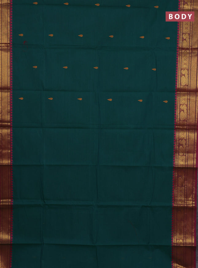 Chettinad cotton saree dual shade of green and purple with thread woven buttas and zari woven border