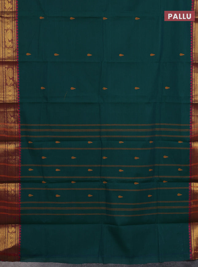 Chettinad cotton saree dual shade of green and purple with thread woven buttas and zari woven border