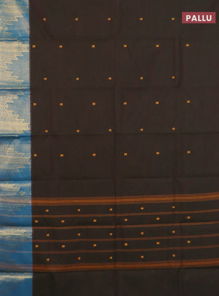 Chettinad cotton saree bottle green and cs blue with thread woven buttas and temple zari woven border