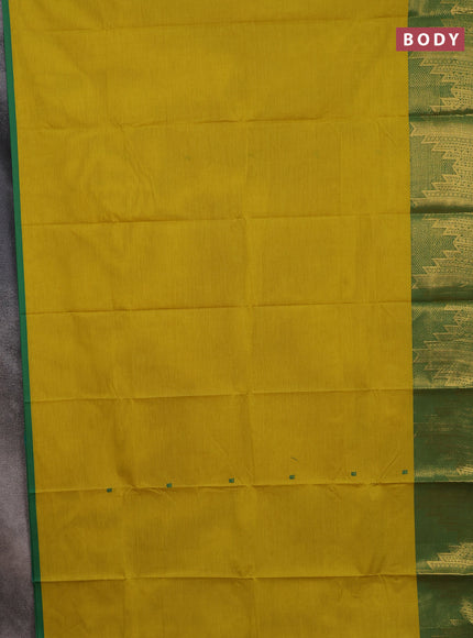 Chettinad cotton saree lime yellow and green with thread woven buttas and temple zari woven border