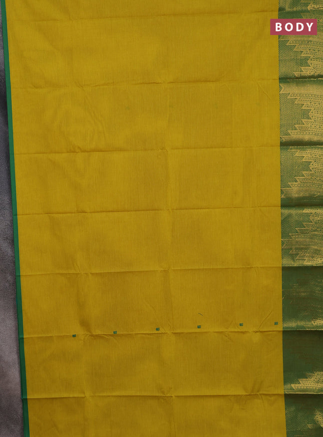 Chettinad cotton saree lime yellow and green with thread woven buttas and temple zari woven border