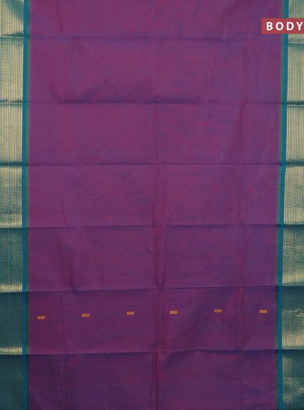 Chettinad cotton saree purple and teal green with thread woven buttas and zari woven border