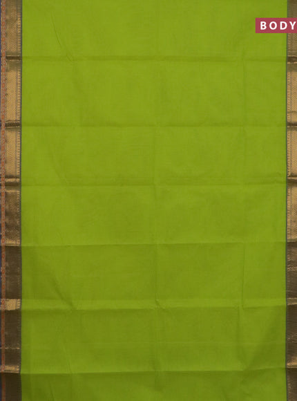Chettinad cotton saree fluorescent green and blue with plain body and thread & zari woven border