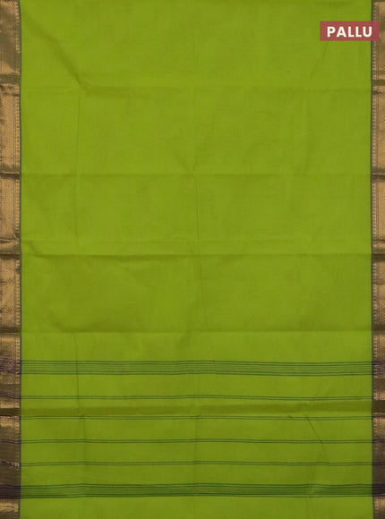 Chettinad cotton saree fluorescent green and blue with plain body and thread & zari woven border