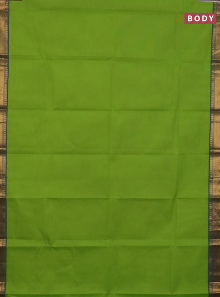 Chettinad cotton saree light green and blue with plain body and thread & zari woven border