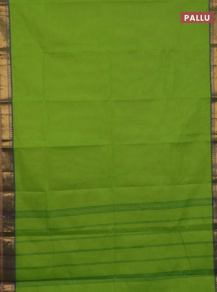 Chettinad cotton saree light green and blue with plain body and thread & zari woven border