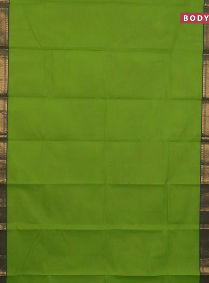 Chettinad cotton saree light green and navy blue with plain body and thread & zari woven border