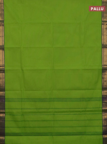Chettinad cotton saree light green and navy blue with plain body and thread & zari woven border