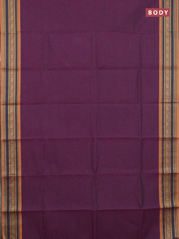 Chettinad cotton saree violet and sandal with allover checked pattern and thread woven border