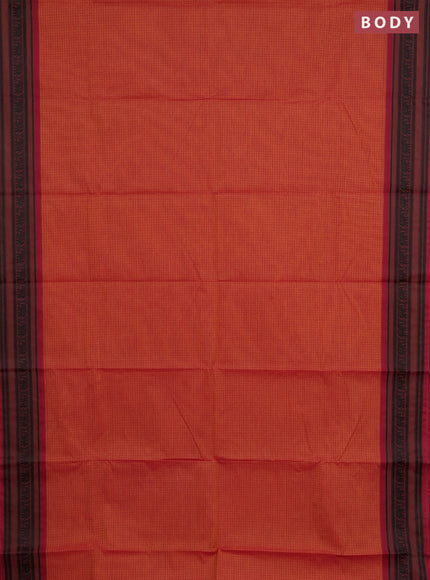 Chettinad cotton saree dual shade of pink and maroon with allover checked pattern and thread woven border