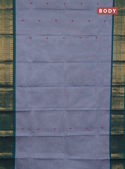 Chettinad cotton saree grey and teal green with thread woven buttas and zari woven border