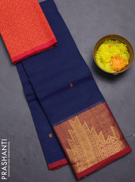 Chettinad cotton saree navy blue and maroon with thread woven buttas and zari woven border