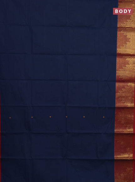 Chettinad cotton saree navy blue and maroon with thread woven buttas and zari woven border
