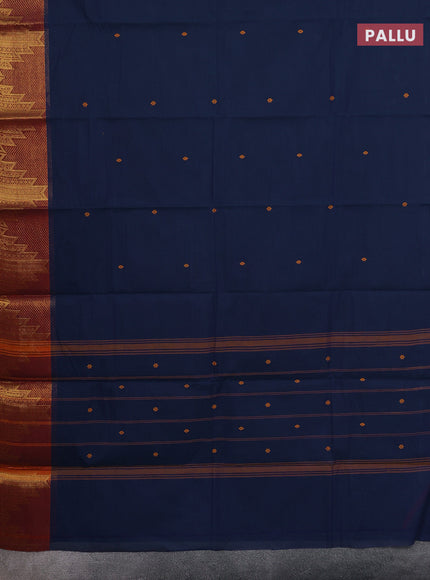 Chettinad cotton saree navy blue and maroon with thread woven buttas and zari woven border