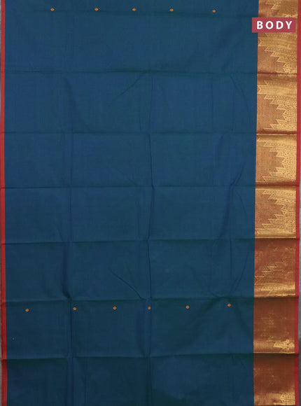Chettinad cotton saree peacock green and teal green with thread woven buttas and temple zari woven border