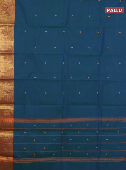Chettinad cotton saree peacock green and teal green with thread woven buttas and temple zari woven border