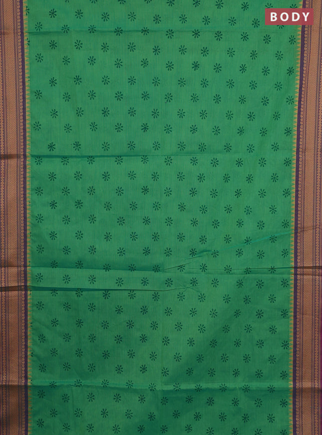 Chettinad cotton saree teal green and purple shade with allover butta prints and thread woven border