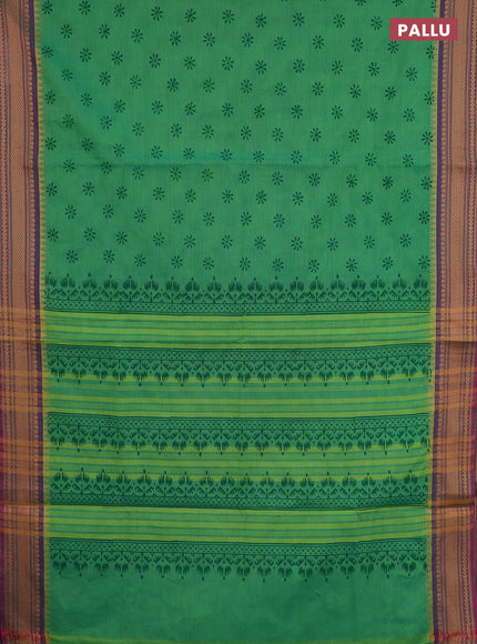 Chettinad cotton saree teal green and purple shade with allover butta prints and thread woven border