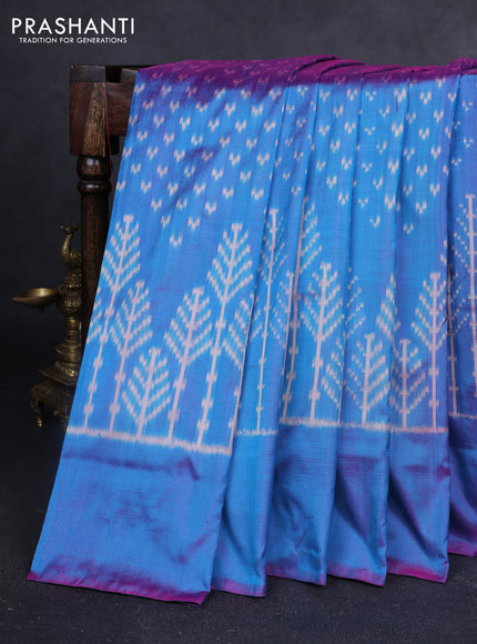 Pochampally silk saree dual shade of bluish pink with allover ikat butta weaves and long ikat woven simple border