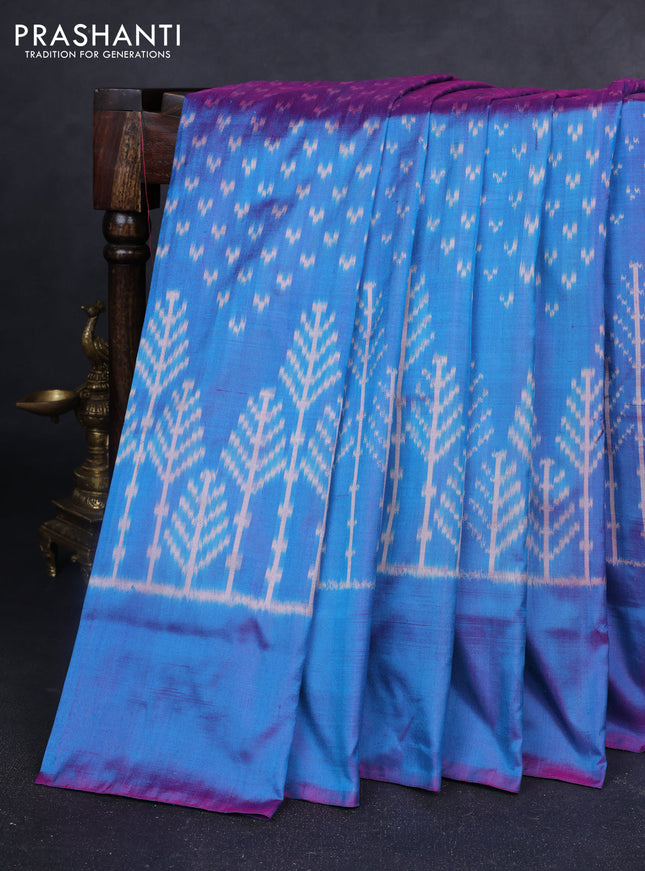 Pochampally silk saree dual shade of bluish pink with allover ikat butta weaves and long ikat woven simple border