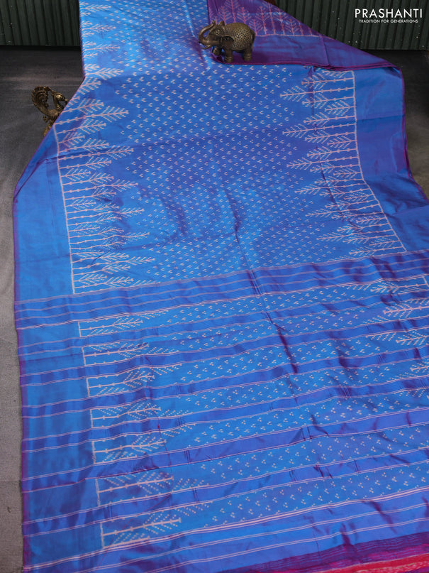 Pochampally silk saree dual shade of bluish pink with allover ikat butta weaves and long ikat woven simple border