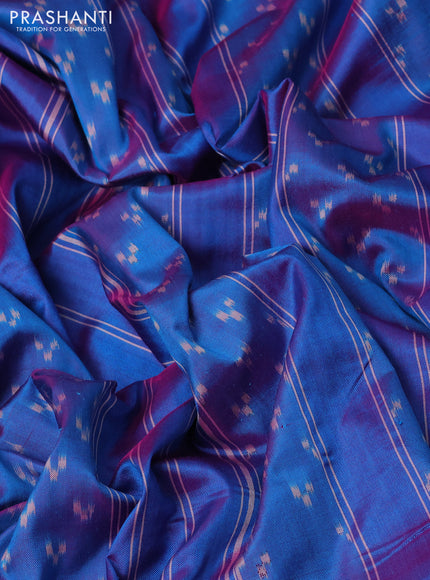 Pochampally silk saree dual shade of bluish pink with allover ikat butta weaves and long ikat woven simple border