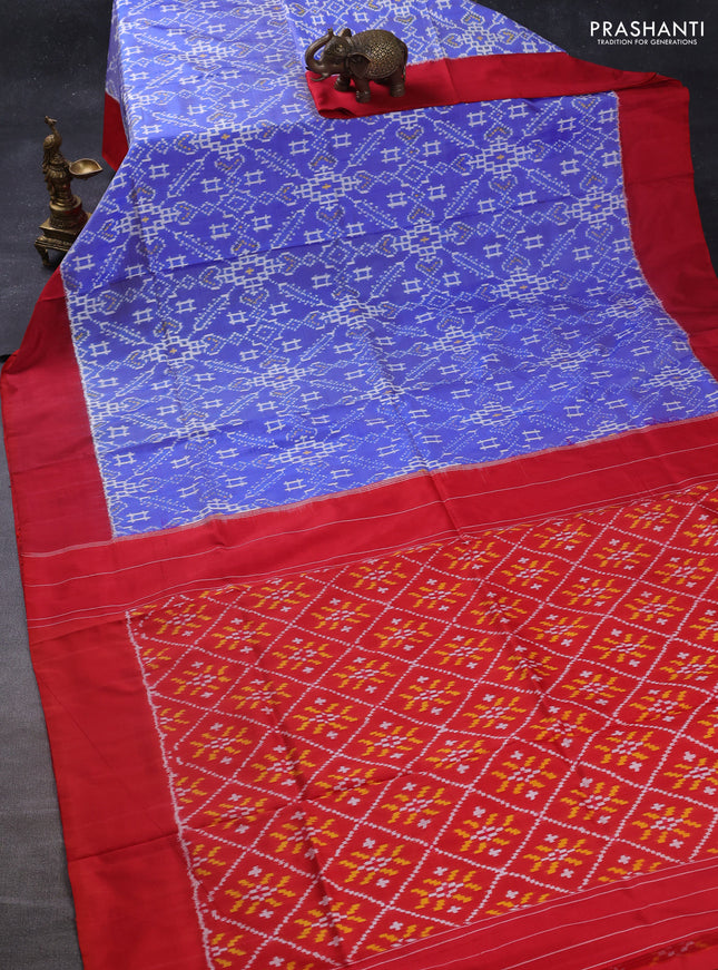 Pochampally silk saree blue and red with allover ikat weaves and simple border