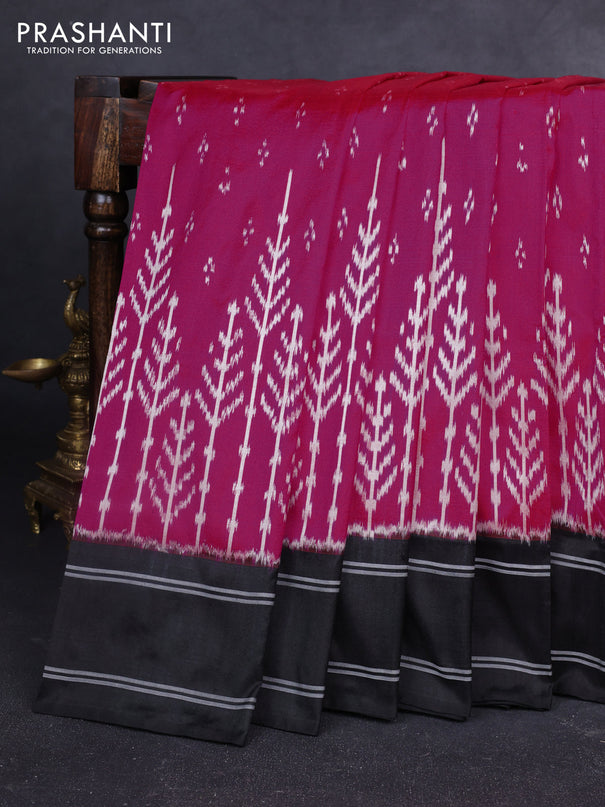 Pochampally silk saree pink and black with allover ikat butta weaves and long ikat woven rettapet border