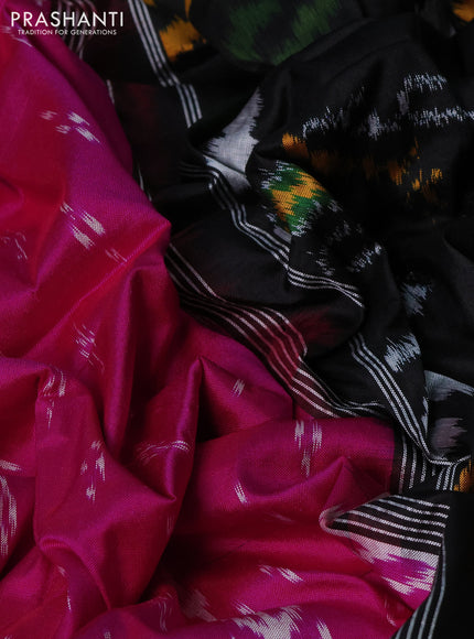 Pochampally silk saree pink and black with allover ikat butta weaves and long ikat woven rettapet border
