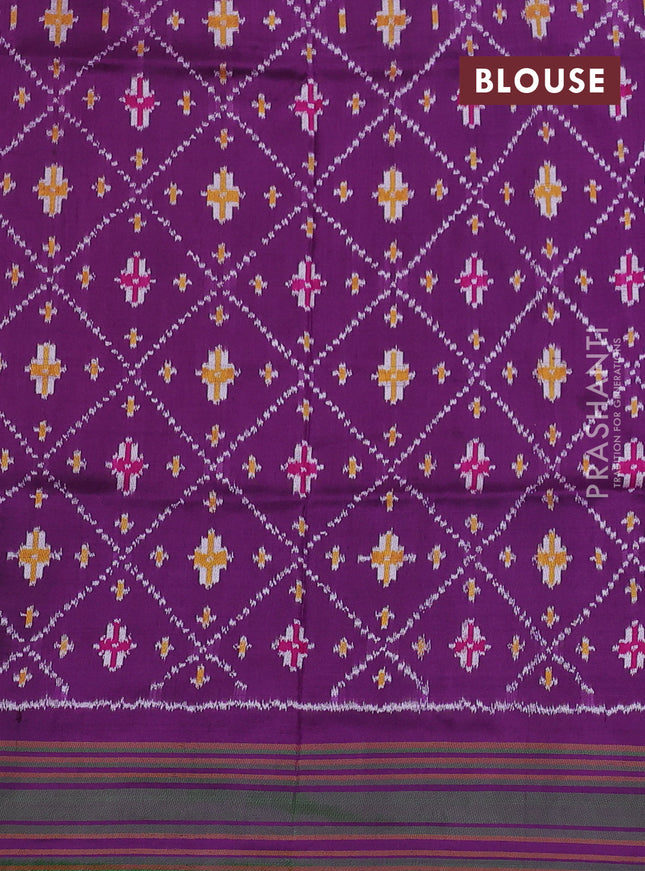 Pochampally silk saree rustic orange shade and purple green with allover zig zag ikat weaves and rettapet border