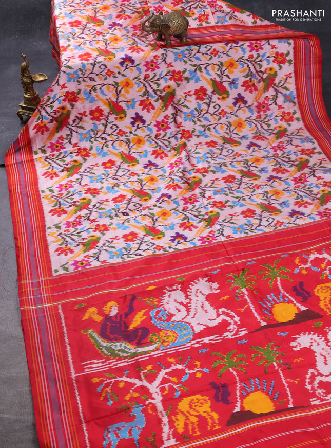 Pochampally silk saree dual shade of red shade and red with allover patola weaves and simple border