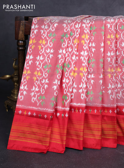 Pochampally silk saree red shade and red with allover ikat weaves and ikat woven border