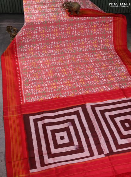 Pochampally silk saree red shade and red with allover ikat weaves and ikat woven border