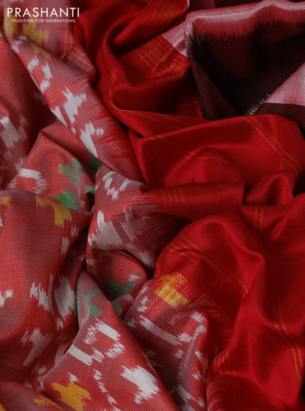 Pochampally silk saree red shade and red with allover ikat weaves and ikat woven border