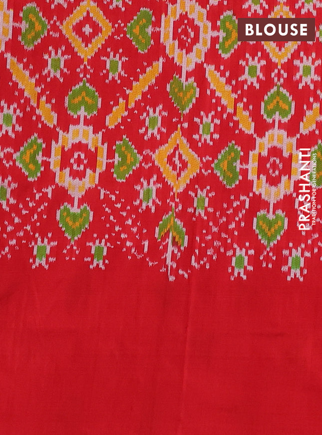 Pochampally silk saree cream and red with plain body and long ikat woven border