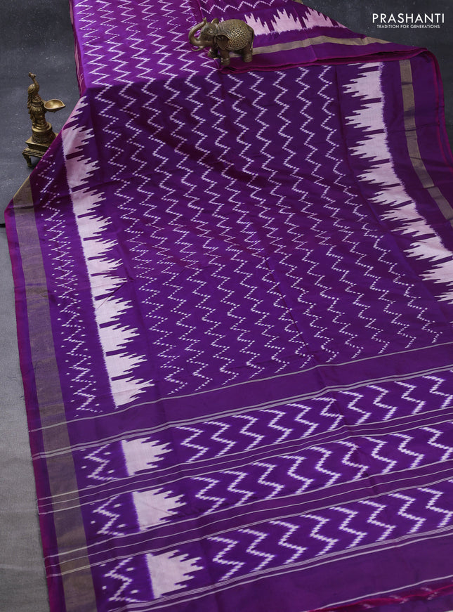 Pochampally silk saree purple with allover ikat weaves and ikat woven zari border