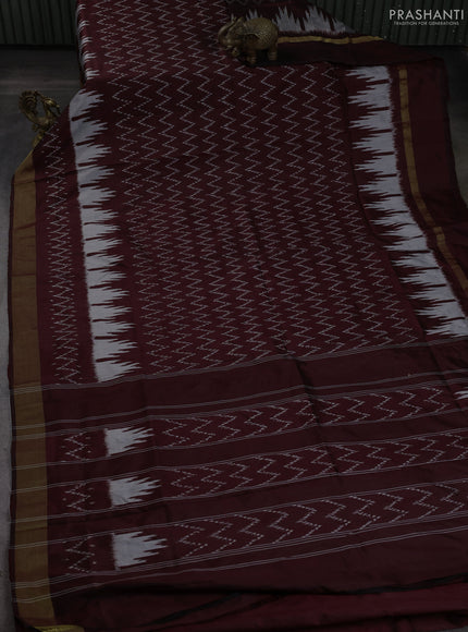 Pochampally silk saree coffee brown and grey with allover zig zag ikat weaves and long ikat woven zari border
