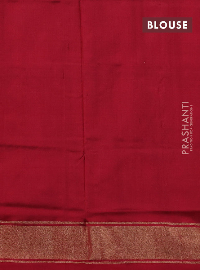 Pochampally silk saree dual shade of blue and red with allover ikat weaves and zari woven border
