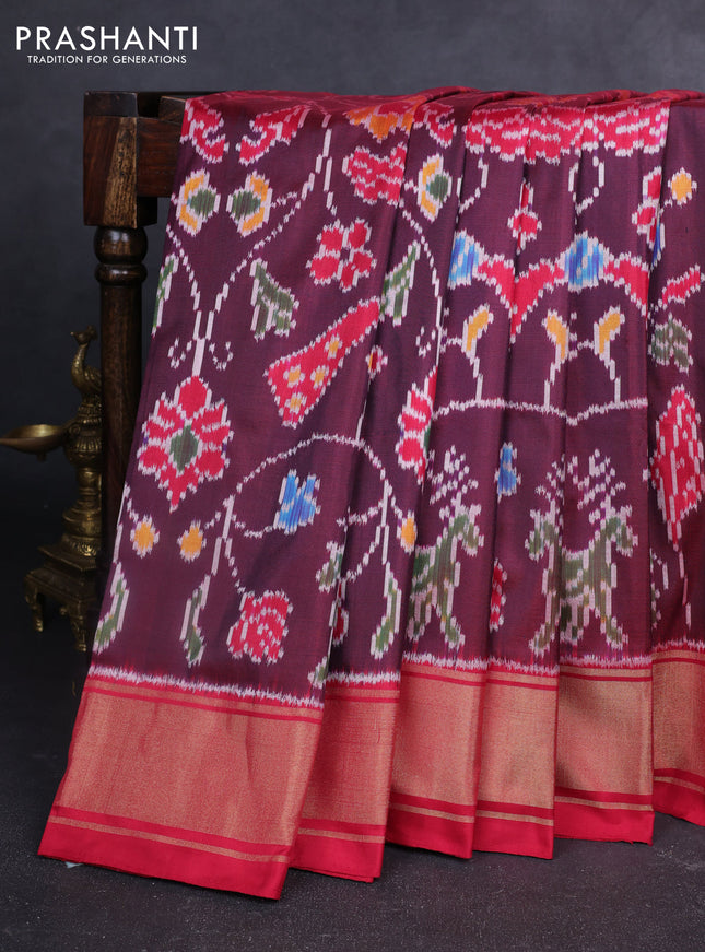 Pochampally silk saree deep maroon and red with allover patola weaves and zari woven border